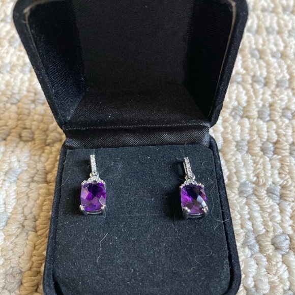 VJ CHINA Sterling Silver Purple and Clear Stones Earrings 925 - Picture 8 of 12